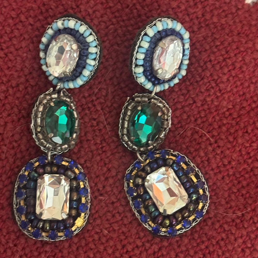 Elegant Blue and Green Beaded Earrings